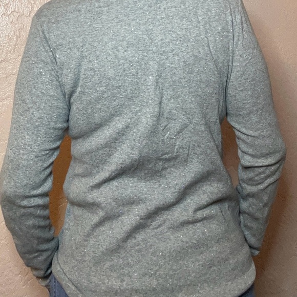 a.n.a Light Gray with flecks of glitter Button-Front Long Sleeve Top - Picture 3 of 6